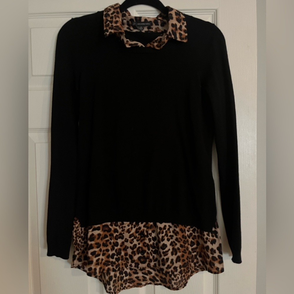 Adrianna Papell | Black Sweater with Leopard Blouse Attached